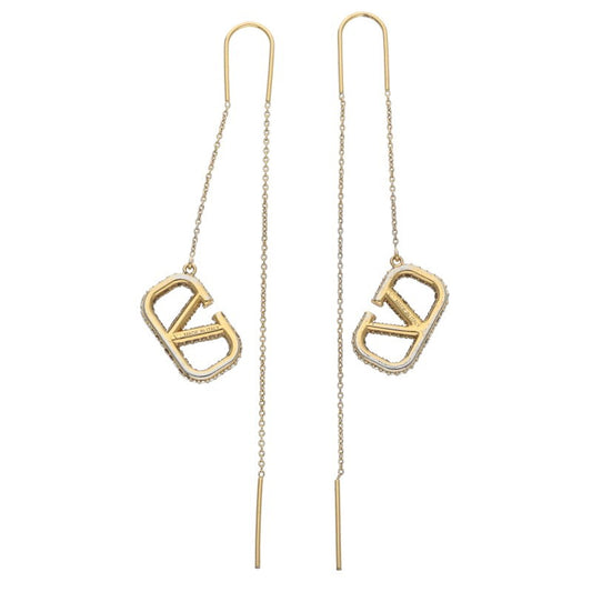 VALENTINO Gold Rhinestone Logo Earrings Size ONE SIZE