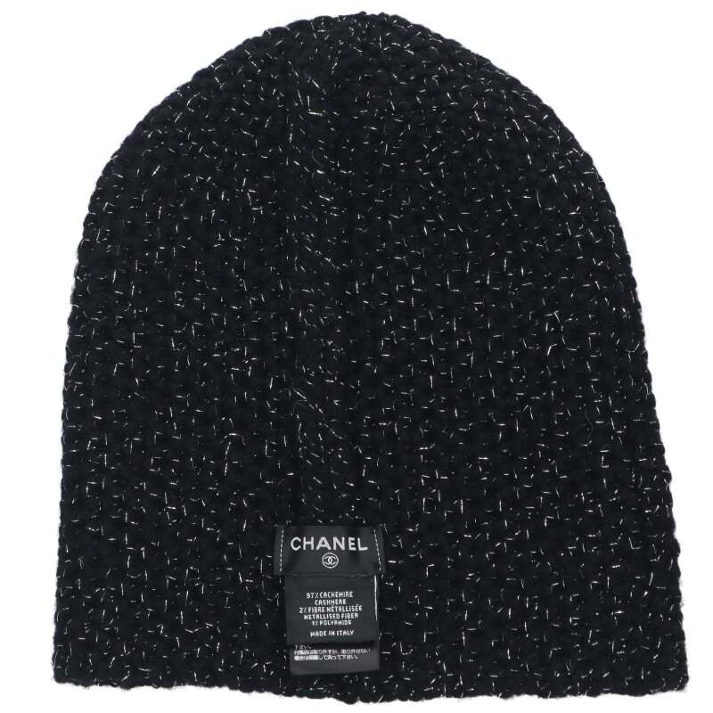 CHANEL Black Silver CC Embroidered Cashmere Size ONE SIZE