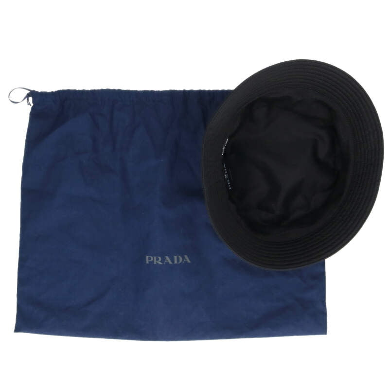 PRADA Black Re-Nylon Triangle Logo Bucket Hat Size ONE SIZE