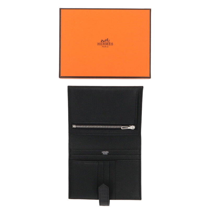 HERMES Bearn Compact Alligator Wallet Black Size ONE SIZE