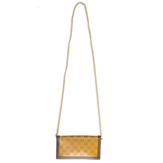 GUCCI Yellow/Brown Chain Bifold Long Wallet Size ONE SIZE