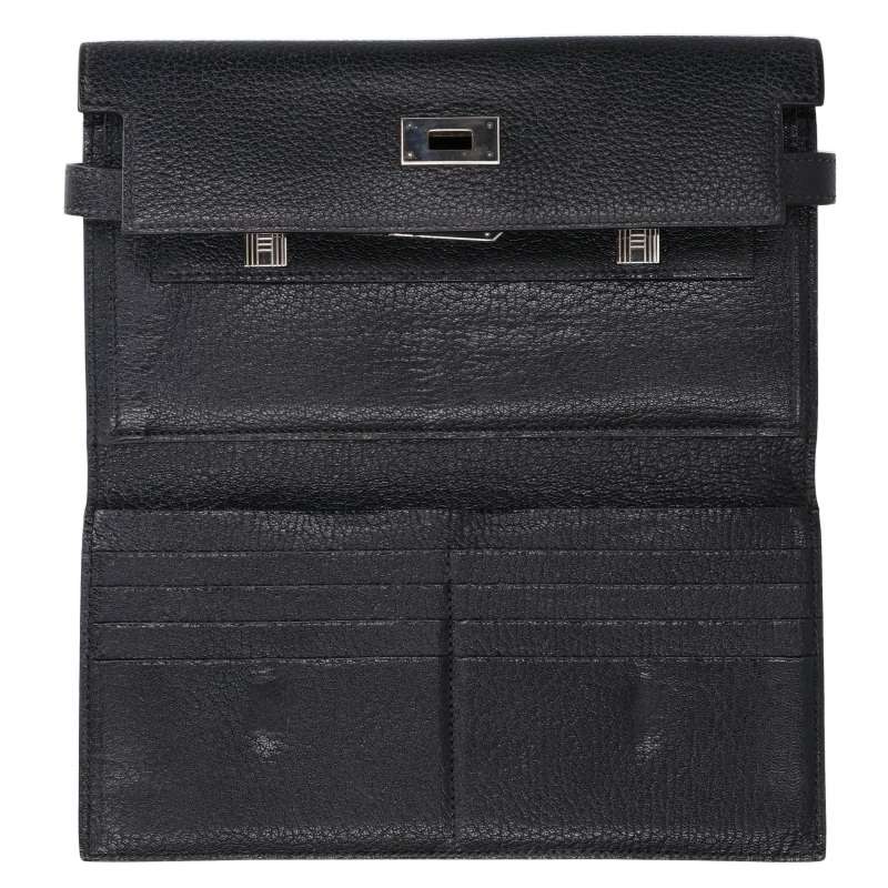 HERMES Kelly Depliant Long Black Chevre Wallet Size ONE SIZE