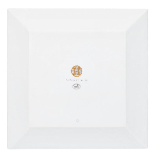HERMES Petit Carré Mosaic Pattern Plate White Orange