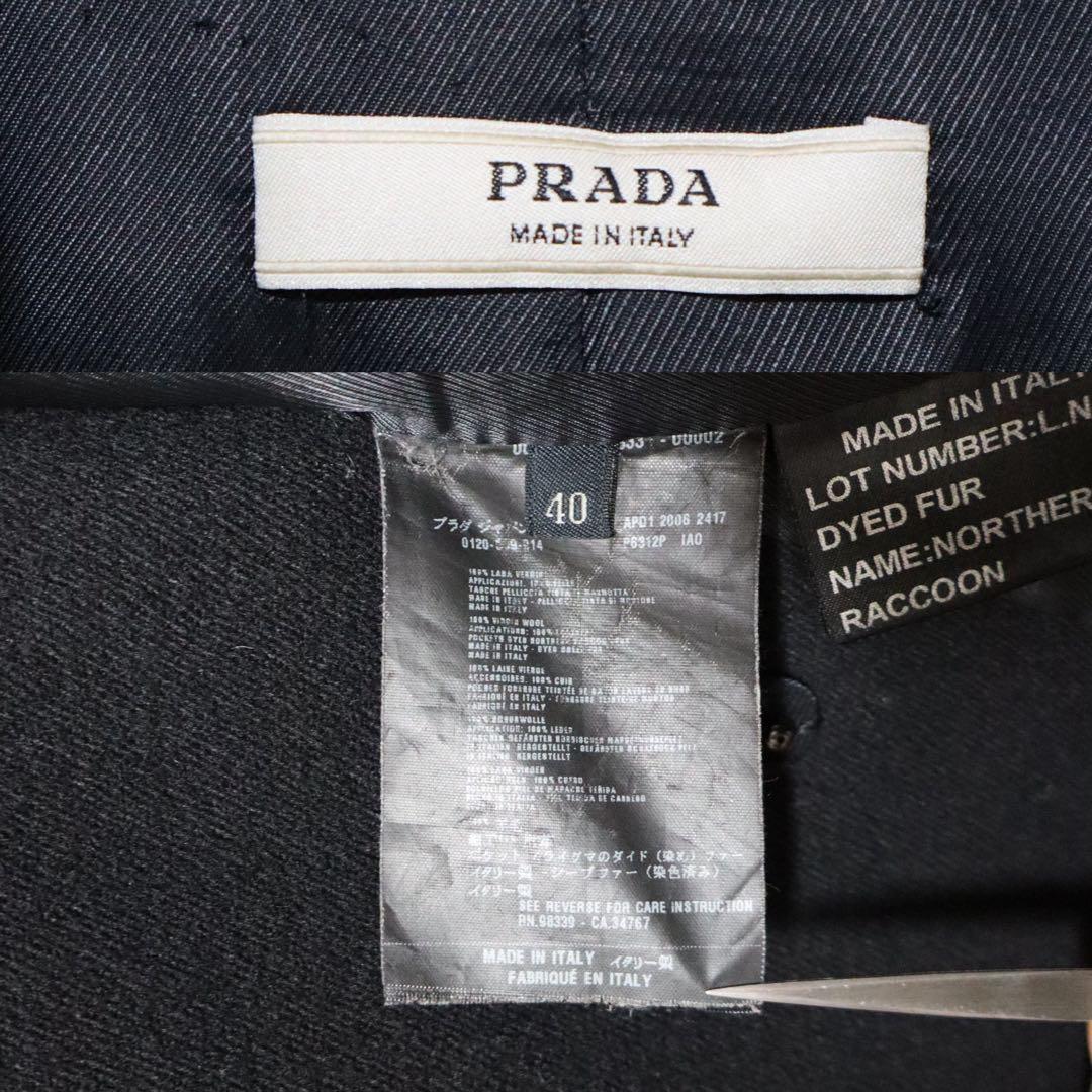 Prada 06AW Asymmetrical Raccoon Fur Pocket Wool Coat Size 40