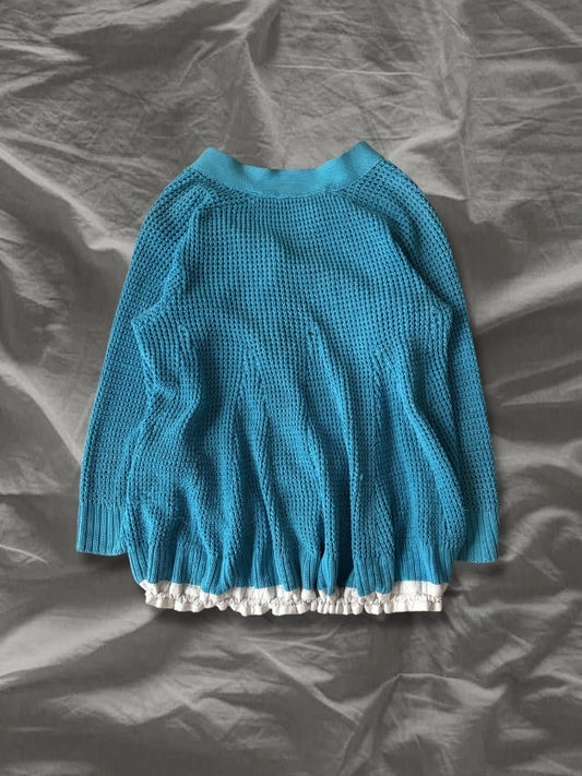 sacai luck SS14 Waffle Cardigan Drawstring Hem Blue Size 2