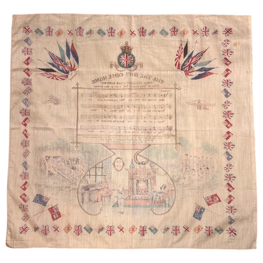 VINTAGE 1910s WW1 Allied Wars Printed Bandana Beige