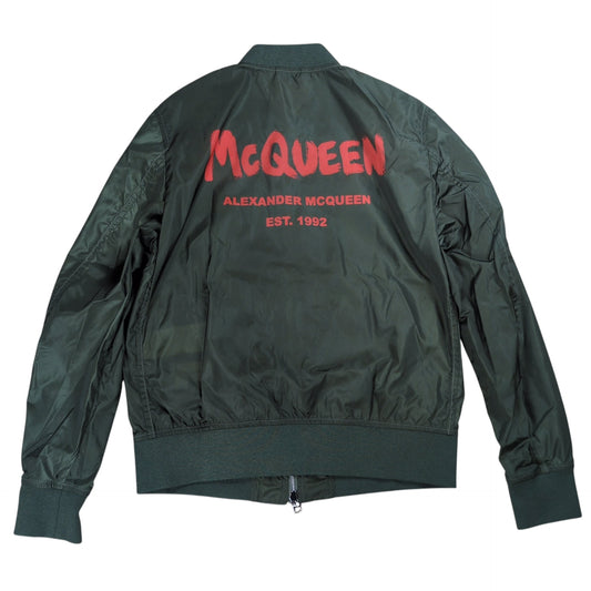Alexander McQUEEN Graffiti Nylon Bomber Jacket Khaki Size 48