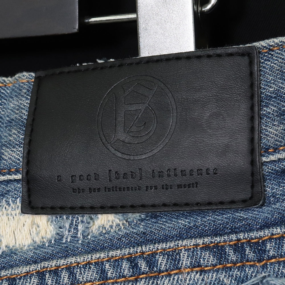 A GOOD BAD INFLUENCE GB Repaired Denim Jeans Indigo Size XL