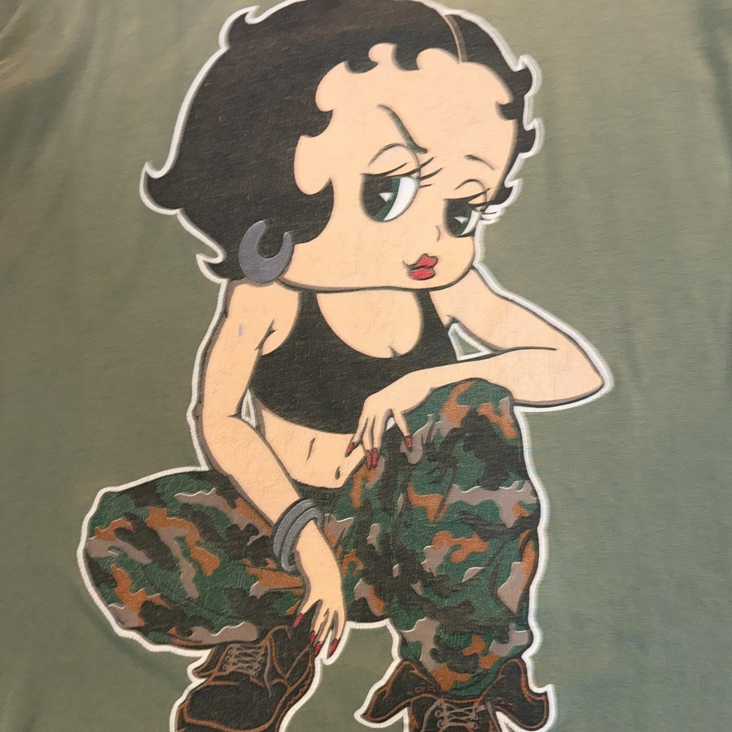 Betty Boop 90s Vintage "GIRLS RULE!" Khaki T-Shirt Size L