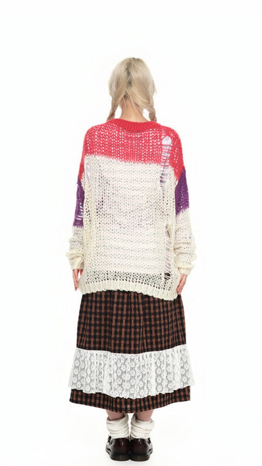 YOUTH BATH Multi Open Weave Mesh Knit Sweater Size FREE