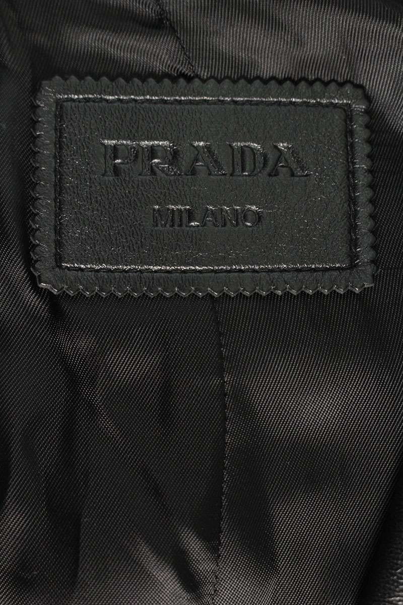 PRADA Triangle Logo Lamb Leather Coat Black Size 36