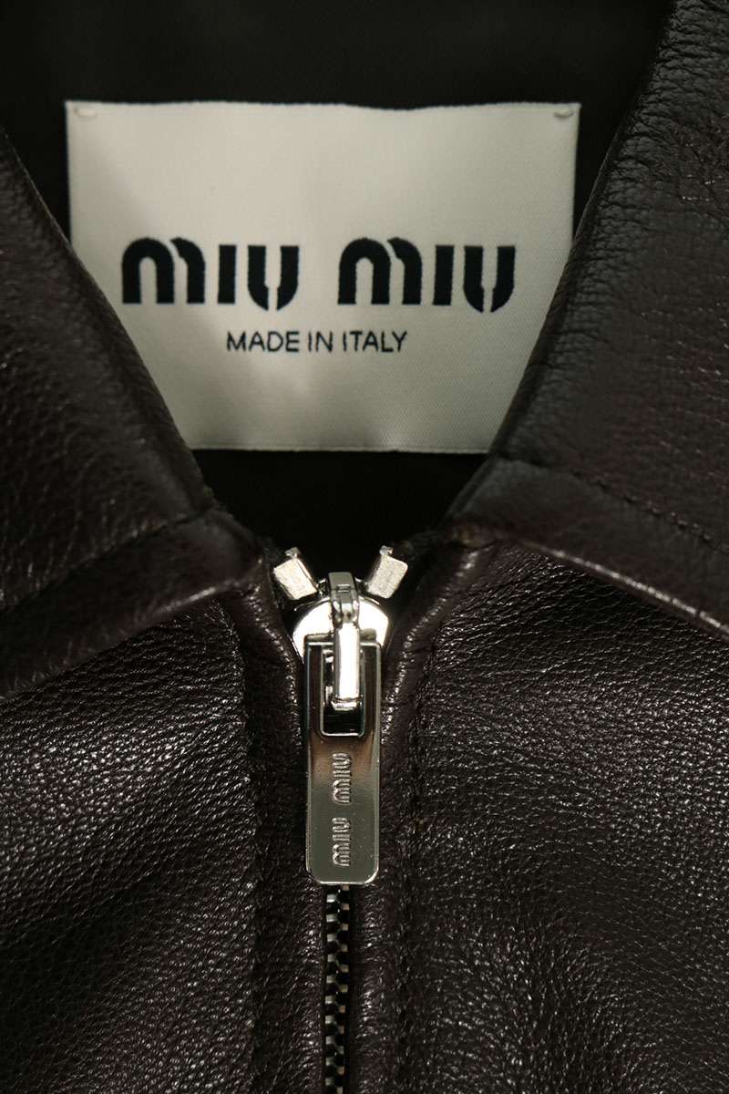 miumiu Brown Goat Leather Zip-Up Jacket Size 42