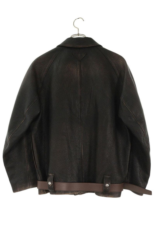 PRADA Aged Belted Jacket Black/Brown Size 36