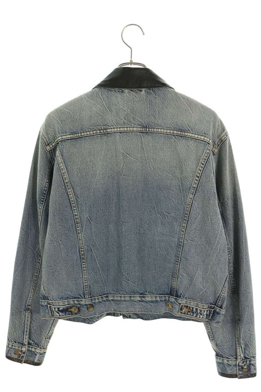 miumiu Indigo Leather Trim Logo Denim Jacket Size 40