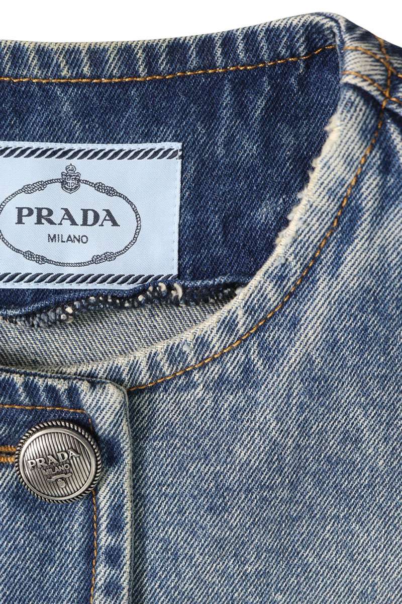 PRADA Triangle Logo Plate Collarless Jacket Blue Size 40