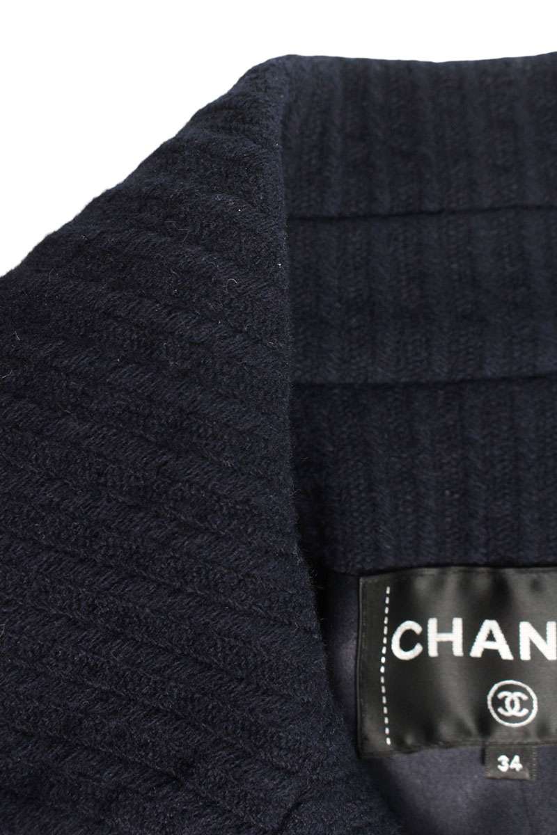 Chanel Gold Button Wool Cashmere Coat Navy Size 34