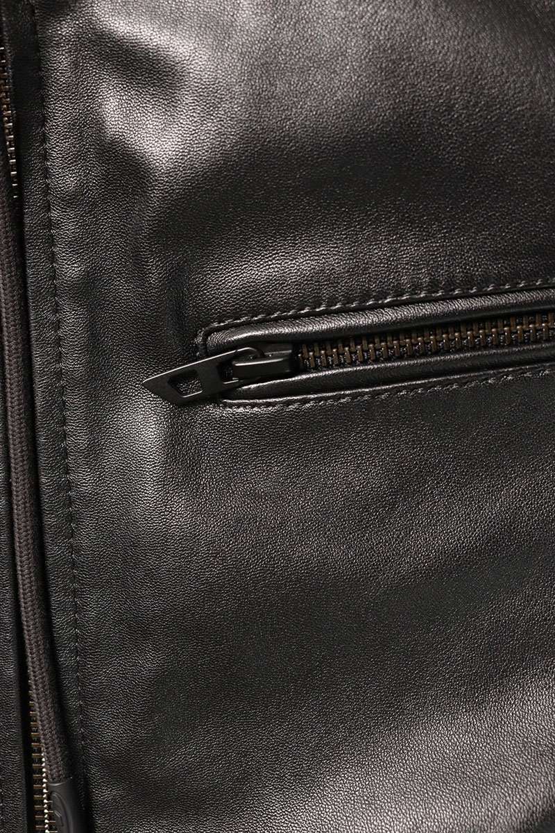 Diesel Hooded Leather Jacket Black & Brown Size 38