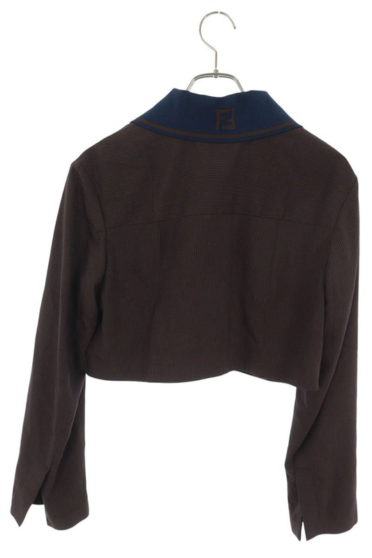 Fendi Cropped Blouson Brown Navy Rayon Wool Size 40