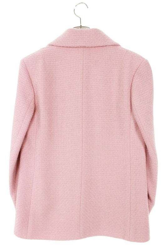 Chanel Pink Coco Mark Button Tweed Jacket Size 40