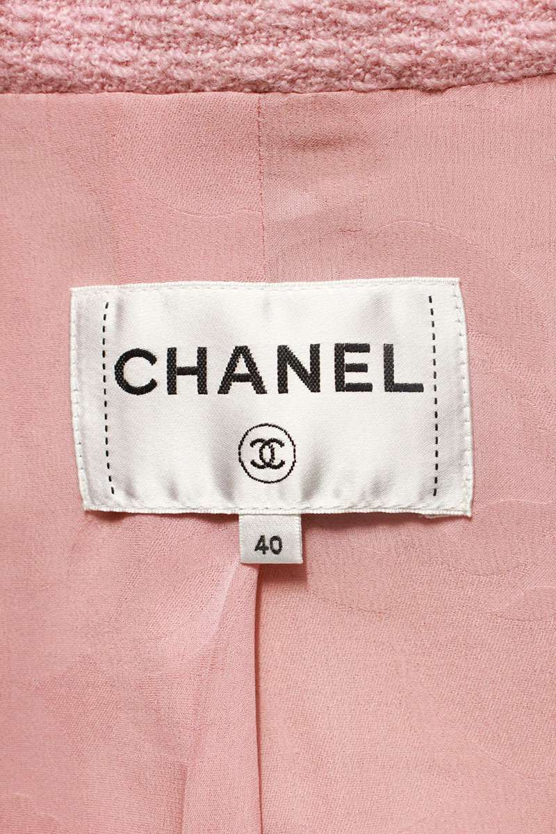 Chanel Pink Coco Mark Button Tweed Jacket Size 40