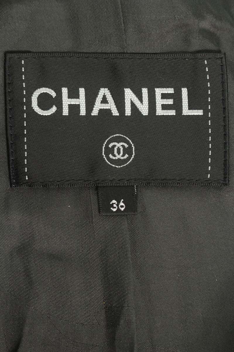 Chanel Ribbon Trim Tweed Jacket Black White Size 36