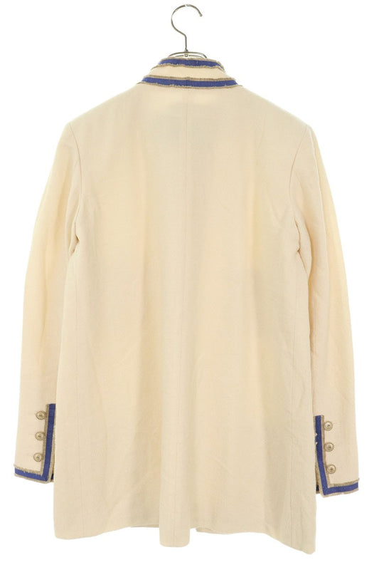 Chanel High Neck Open Front Long Jacket Off-White Size 40