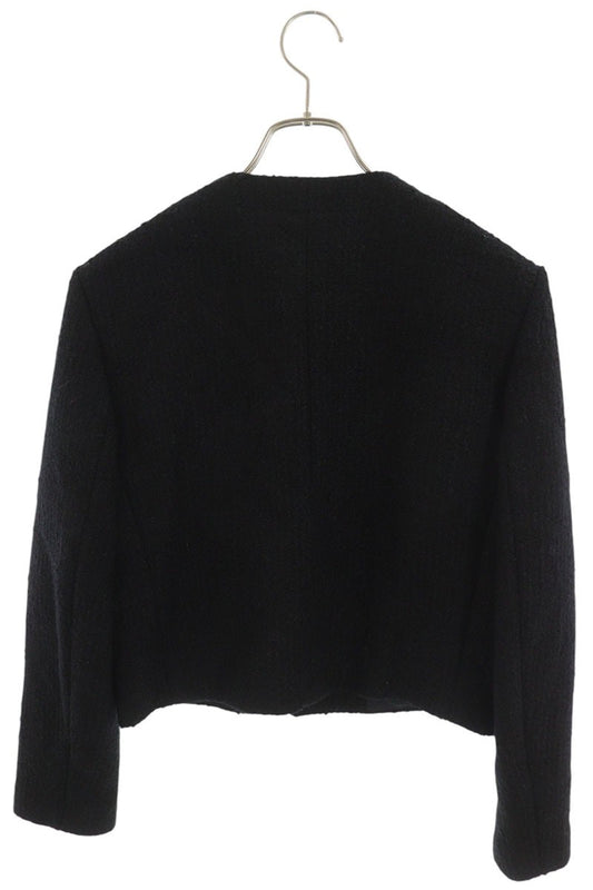CELINE Collarless Tweed Jacket Black Size 36
