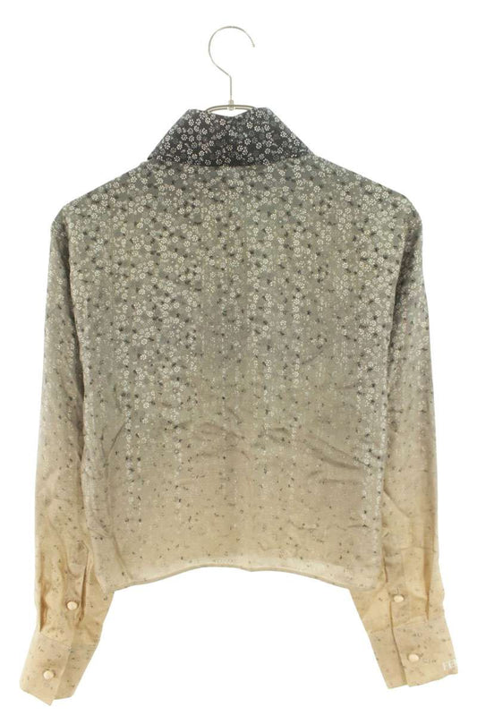 FENDI All-Over Print Silk Long Sleeve Shirt Gray Size XXS