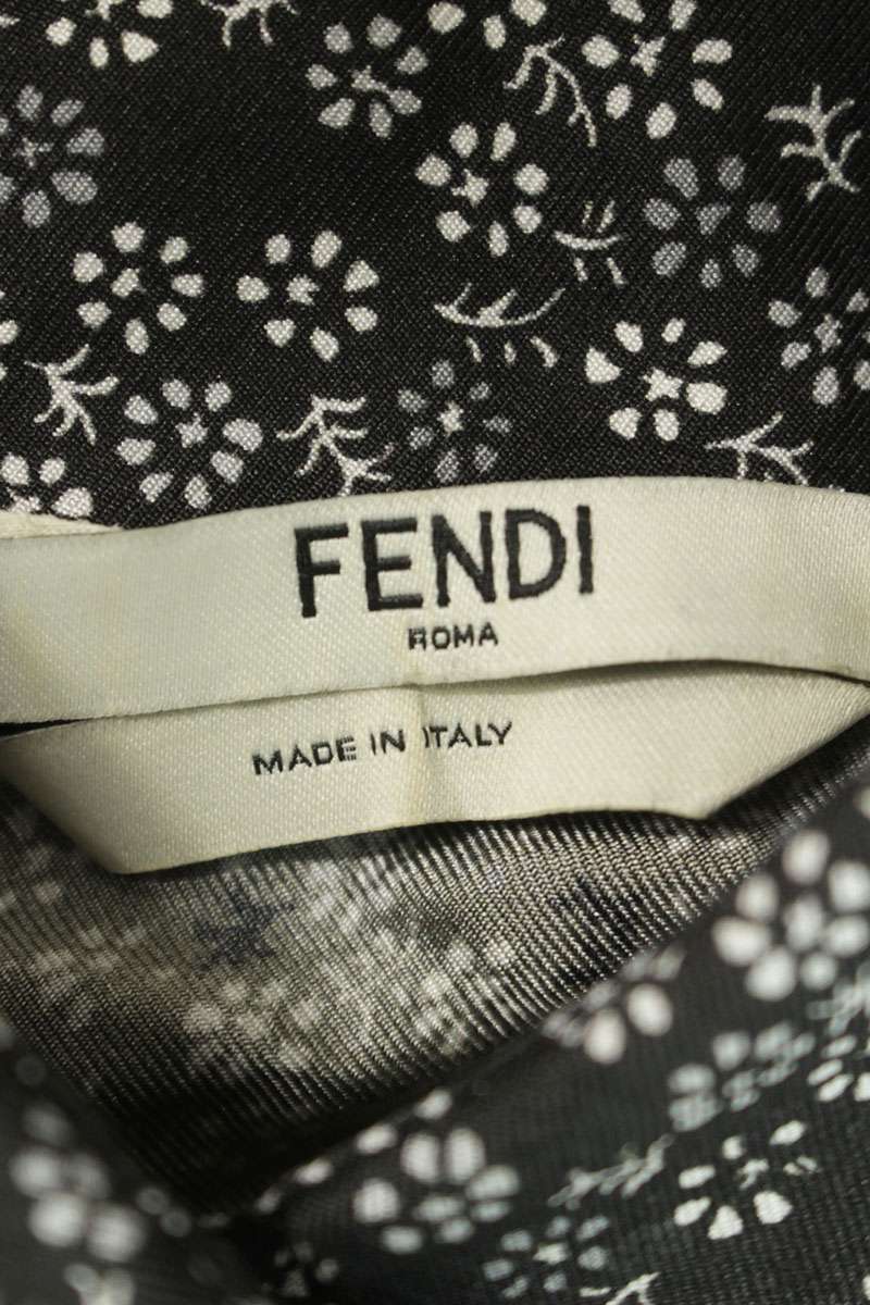 FENDI All-Over Print Silk Long Sleeve Shirt Gray Size XXS