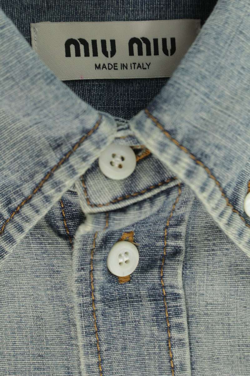 Miu Miu 26SS Washed Denim Logo Embroidered Shirt Size 40