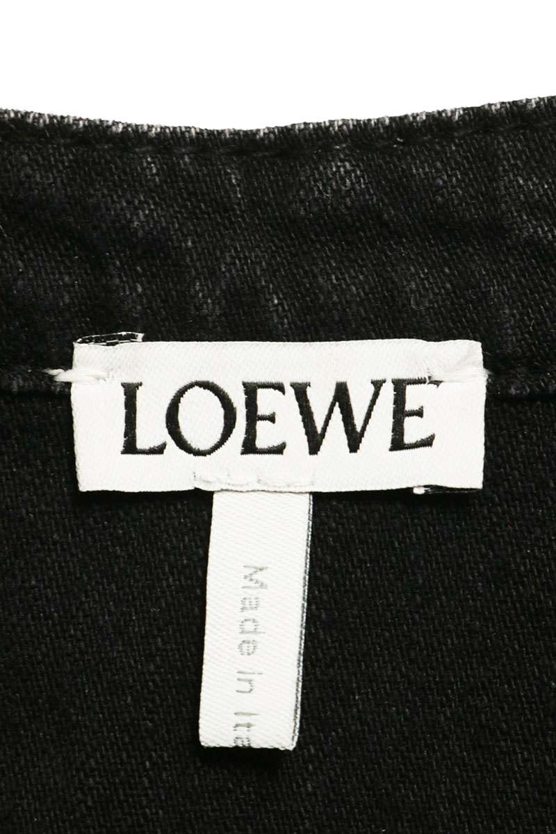 Loewe Black Pleated Band Collar Denim Sleeve Shirt Size 32
