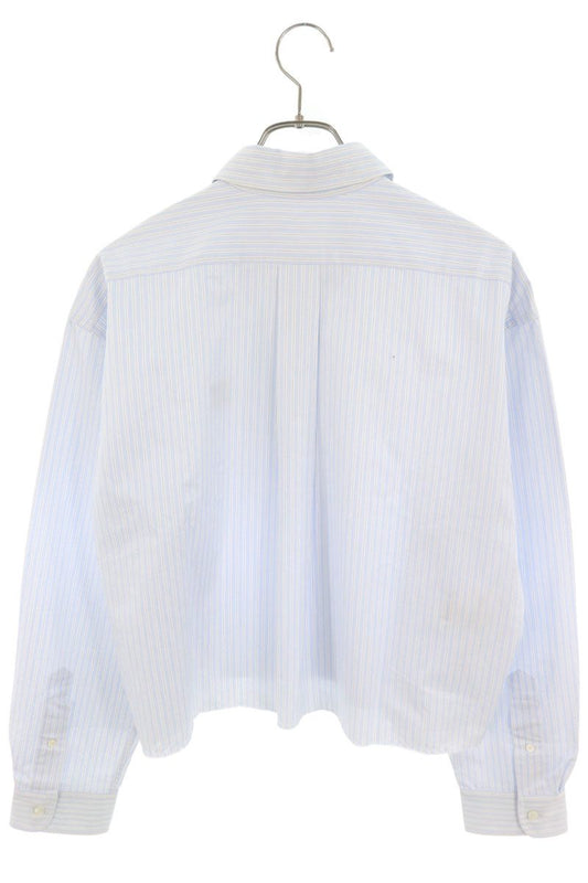 miumiu Logo Embroidered Stripe Cropped Cotton Shirt Size 38