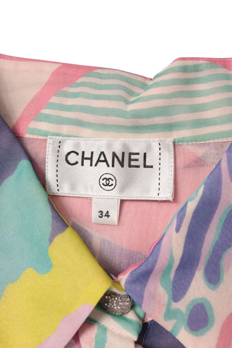 Chanel Pink Purple All-Over Pattern Sleeve Shirt Size 34