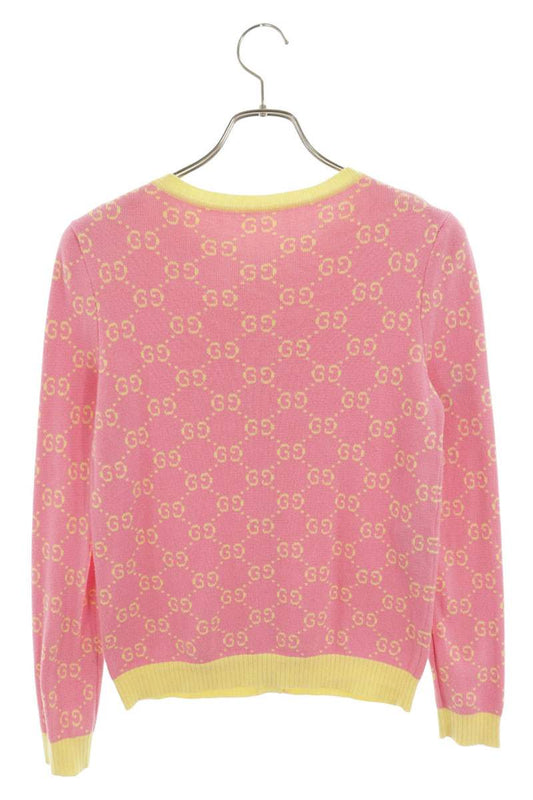 Gucci Pink Yellow GG Monogram Cotton Knit Cardigan Size XS