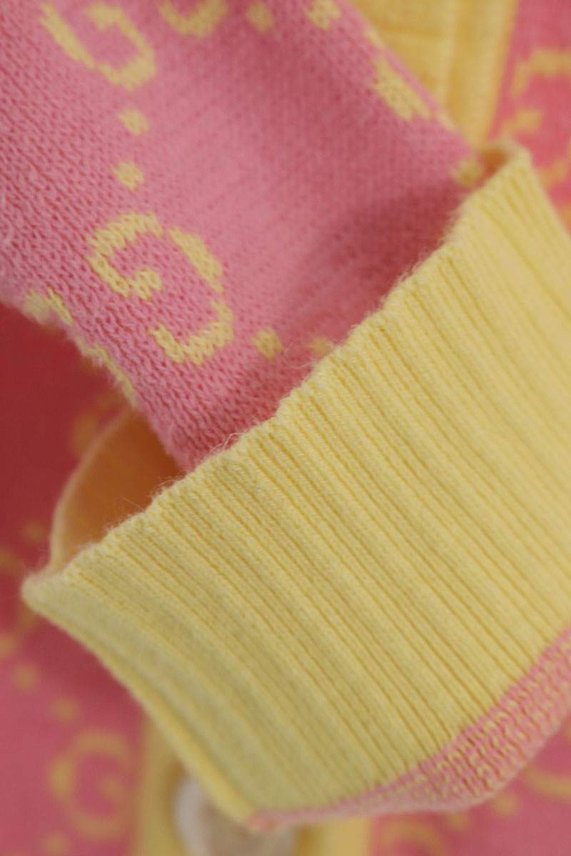 Gucci Pink Yellow GG Monogram Cotton Knit Cardigan Size XS