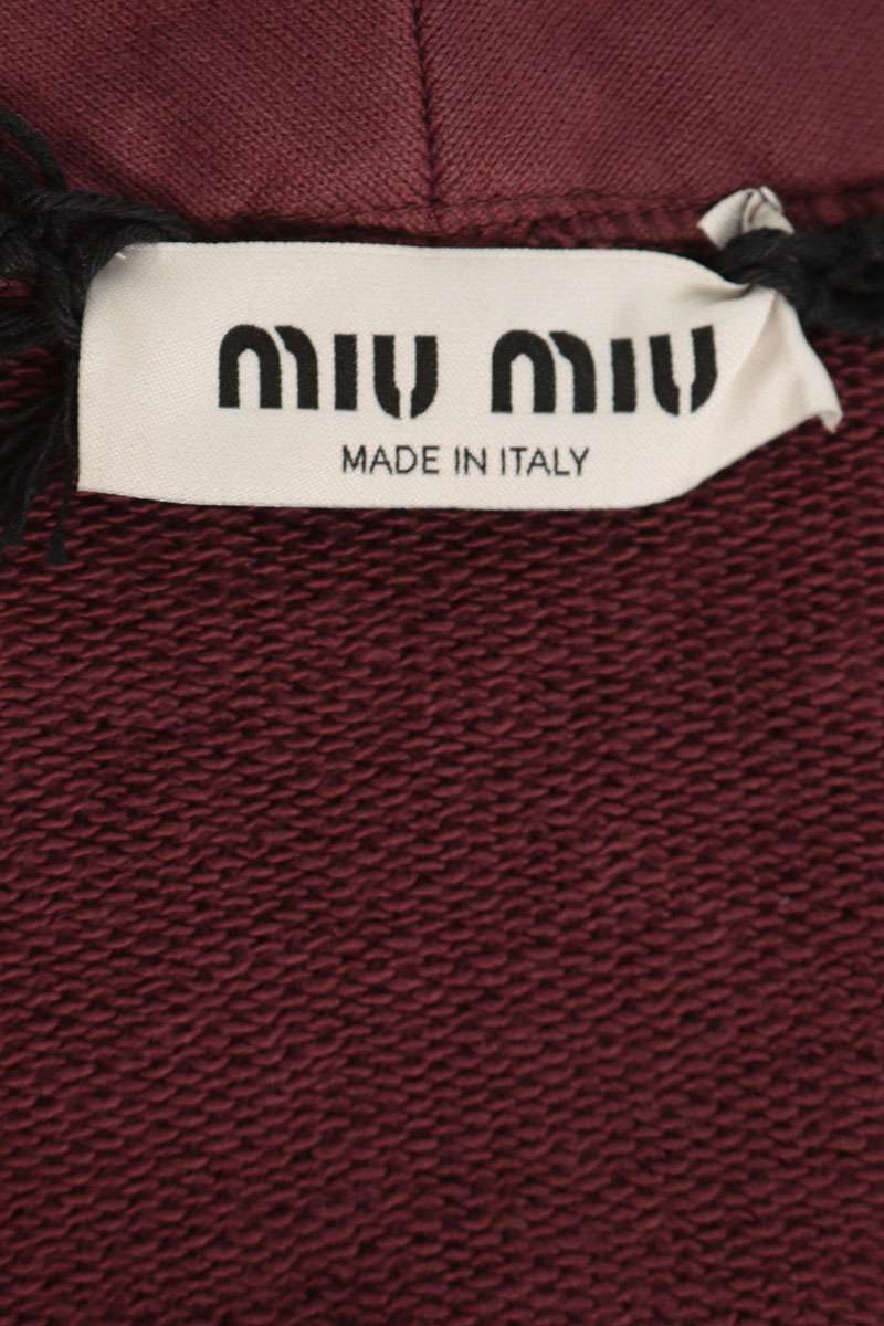 Miu Miu Bordeaux Logo Patch Cotton Sweat Cardigan Size M
