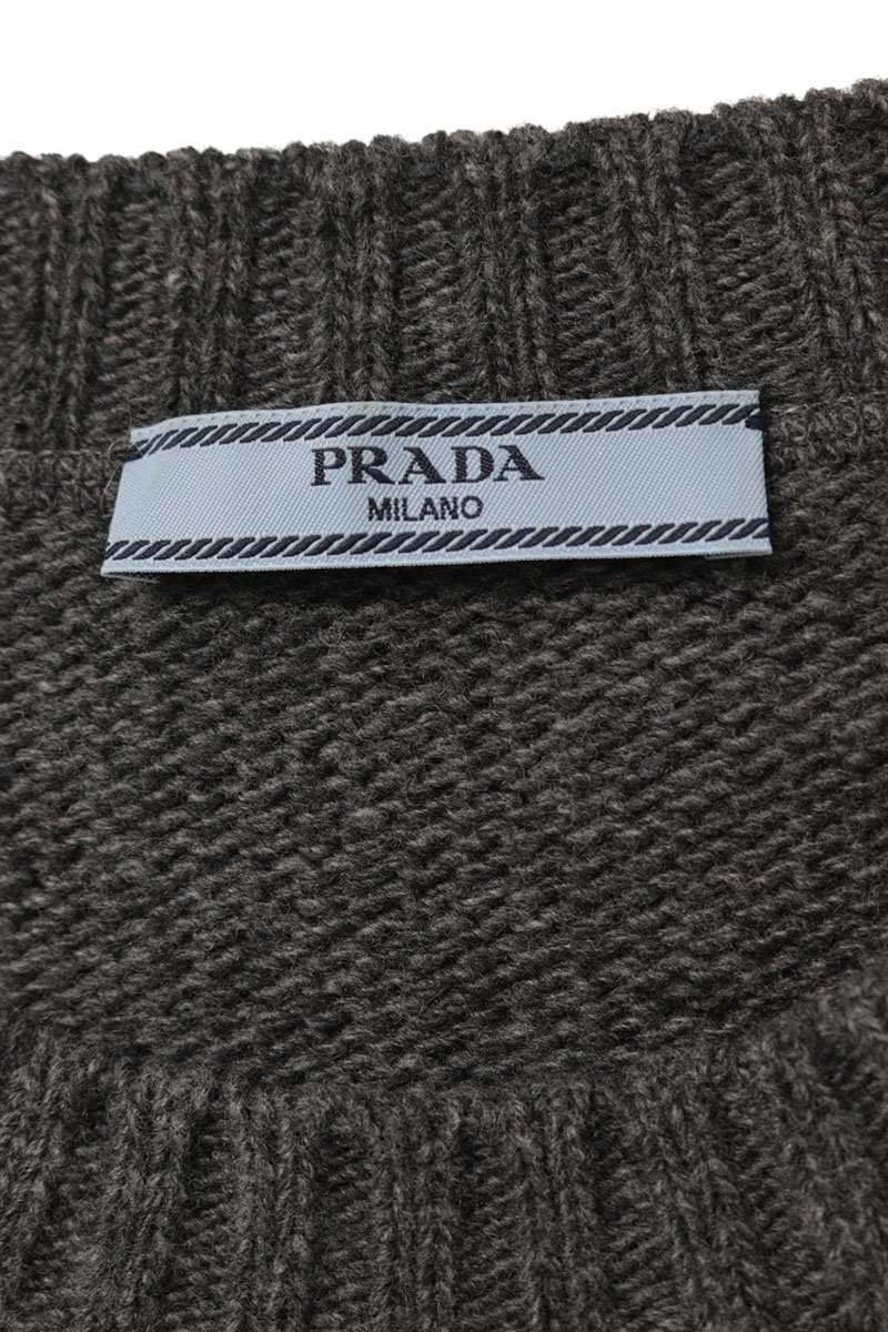 Prada Wool Cashmere Logo Knit Sweater Gray Brown Size 36