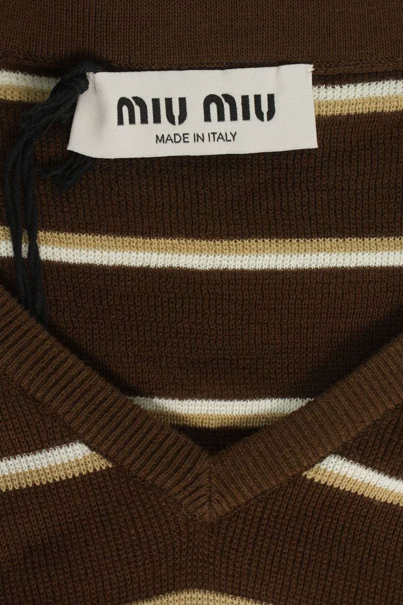 Miu Miu 26SS Stripe Logo Embroidered Knit Polo Size 46