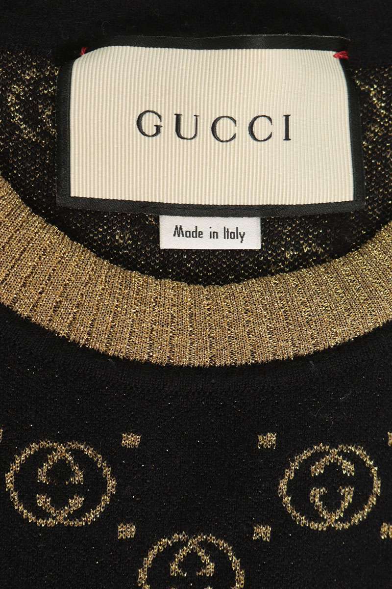 Gucci GG Lame Short Sleeve Sweater Black Gold Size S