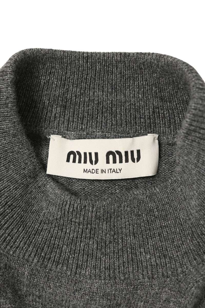 miumiu Logo Embroidered Cashmere Sweater Gray Size 38