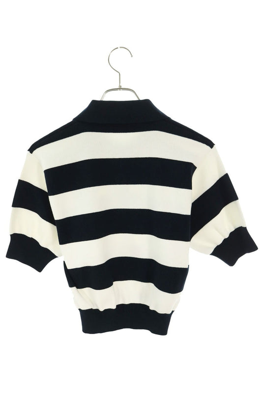 miumiu Logo Patch Striped Short Polo Navy/White Size 36