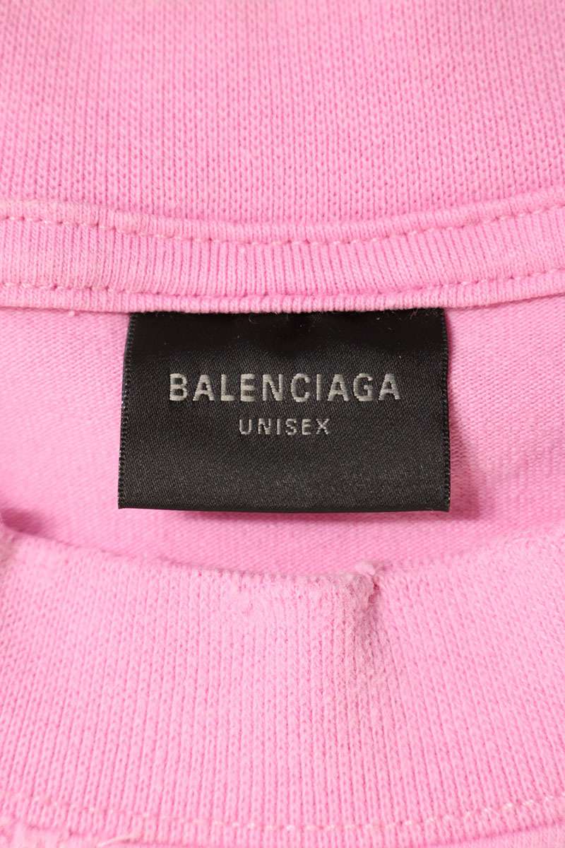 Balenciaga Pink Distressed Arm Logo Print Long Sleeve Top Size S