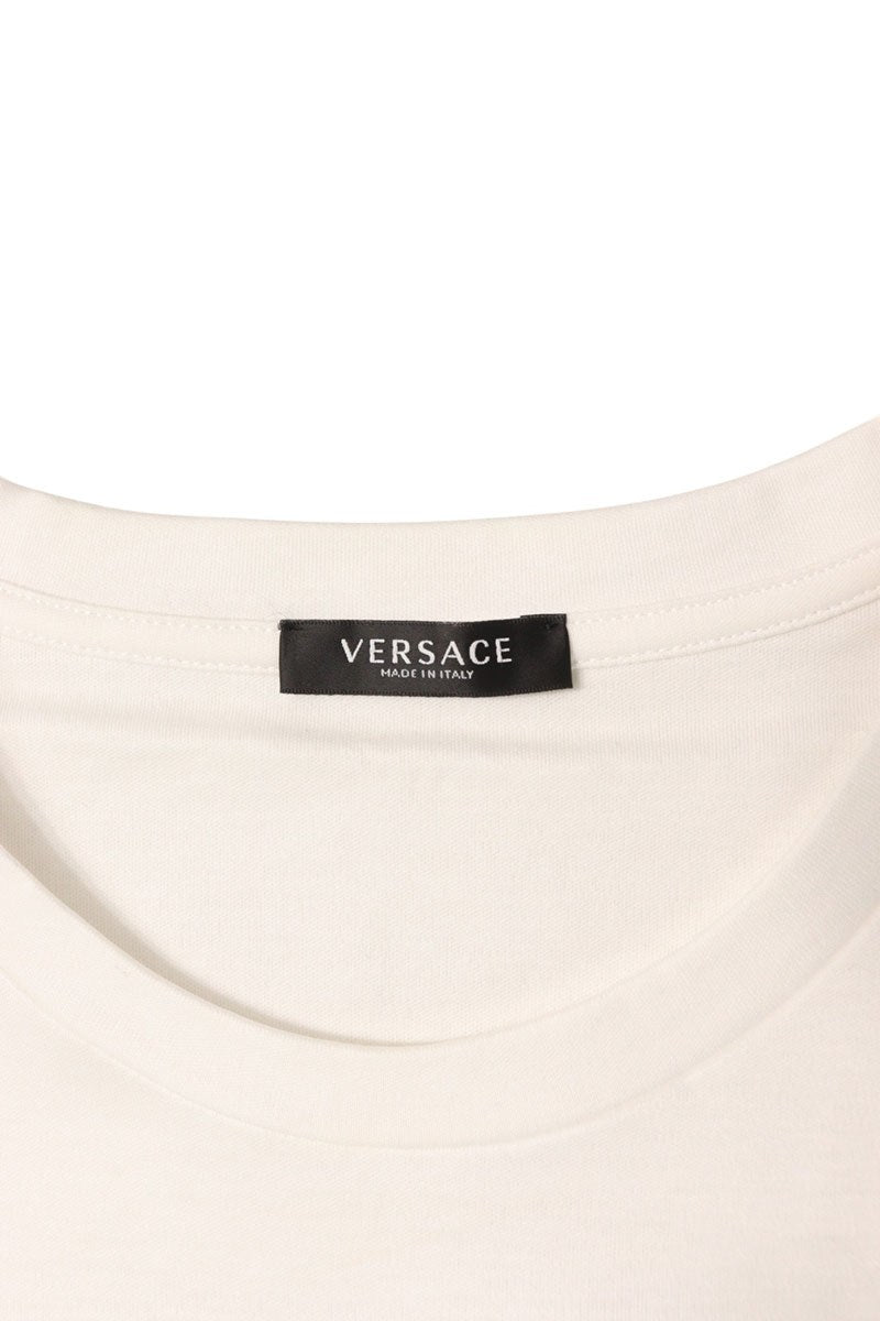 Versace Safety Pin Sequin Logo Print White Gold Size 36