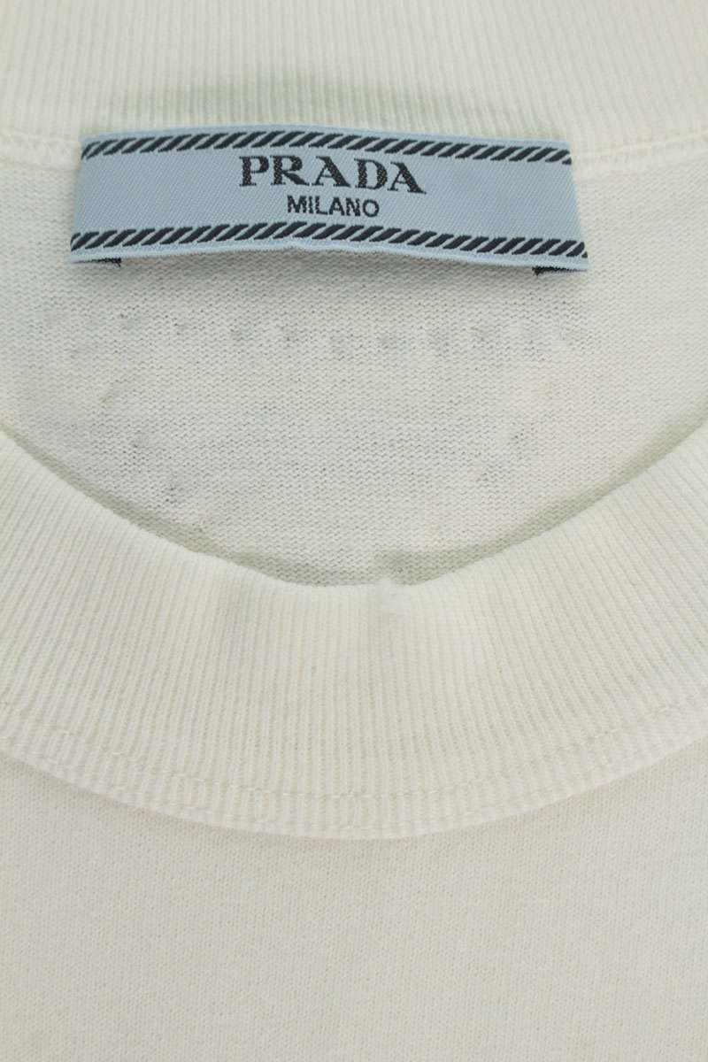 Prada Vintage Logo Print Knit Logo T-Shirt White Size L