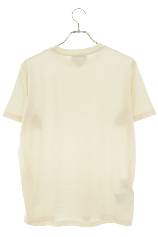Prada Beige Triangle Logo Patch & Print T-Shirt Size M
