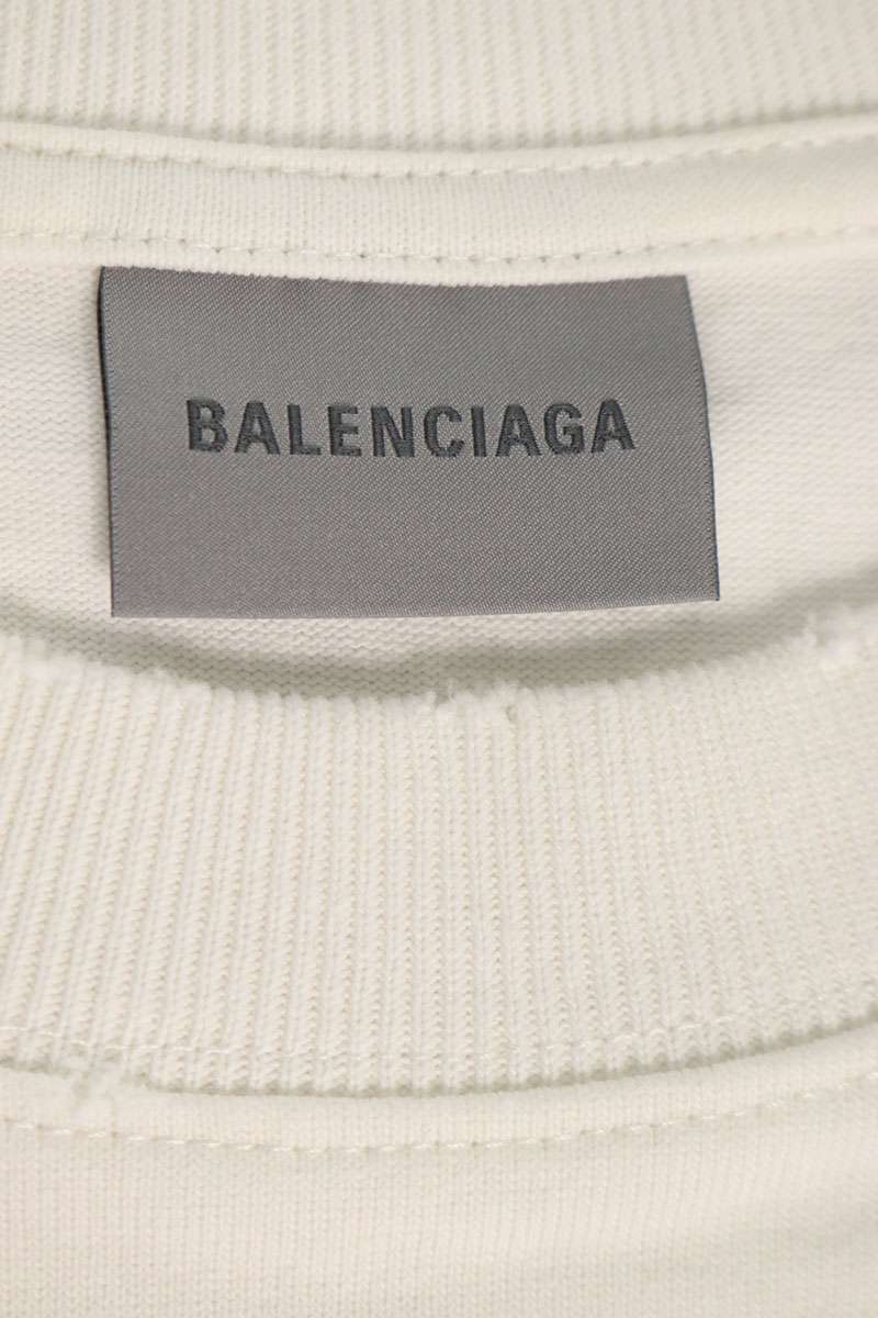 BALENCIAGA Distressed Logo Cropped T-Shirt White Size XS