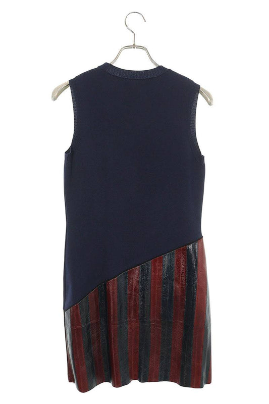 Louis Vuitton Navy Eel Leather Trim Sleeveless Dress Size S