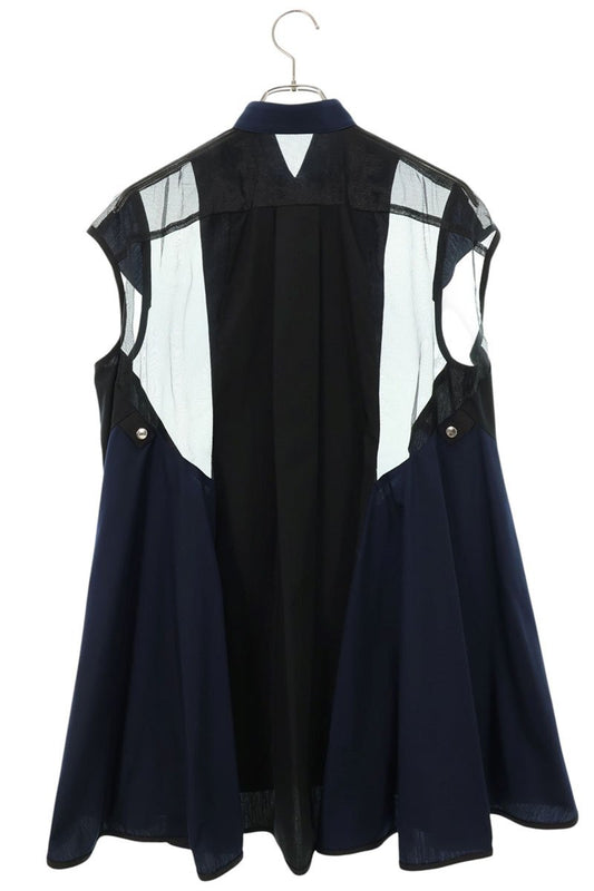 Sacai Sleeveless Cotton Blend Midi Dress Navy Size 1
