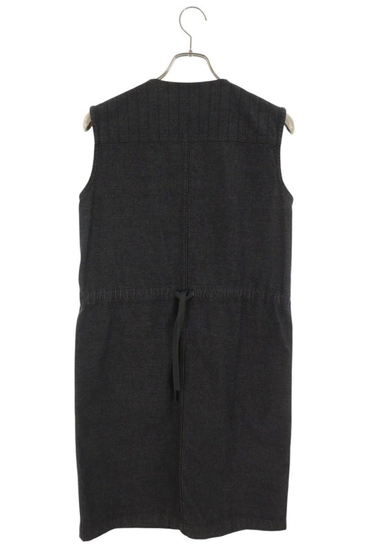 Hermes Black Sellier Button Cotton Denim Dress Size 36