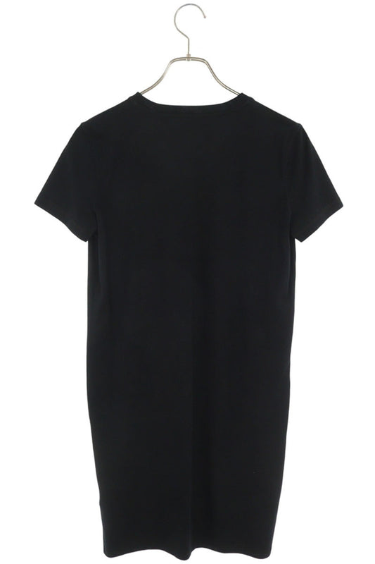 HERMES Cotton Print Short Sleeve Dress Black Size 36